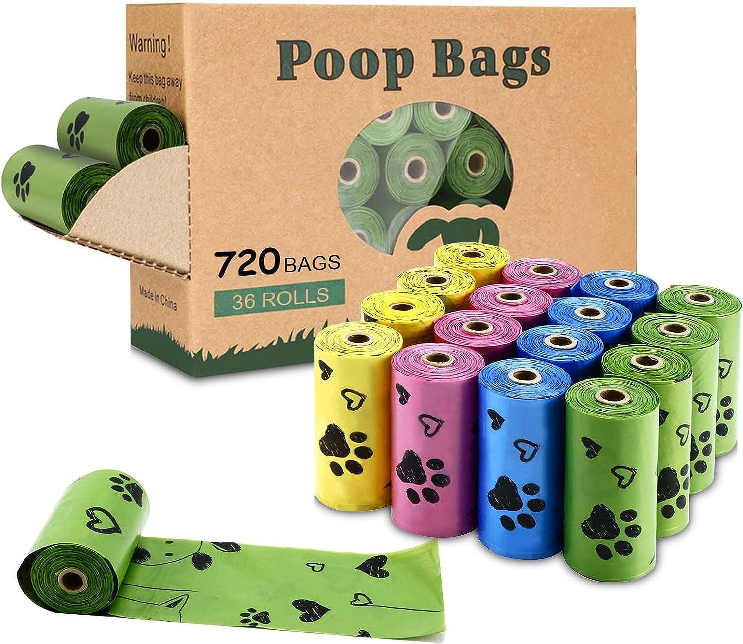 Eco-Friendly Biodegradable Dog Poop Bags - 720 Extra Thick, Leak-Proof Waste Bags with Dispenser (4 Colors: Green, Blue, Yellow, Pink) - Scented for Freshness